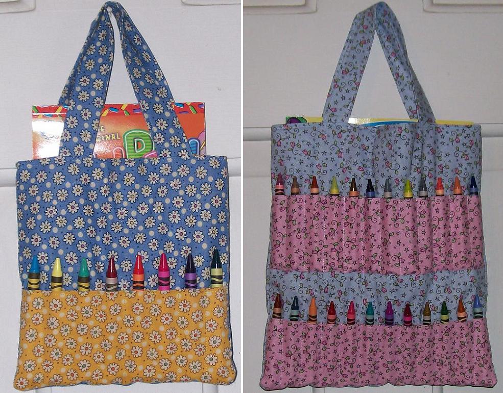 Crayon Tote Bags â€“ 2 sizes â€“ Small  Large â€“ PDF Pattern
