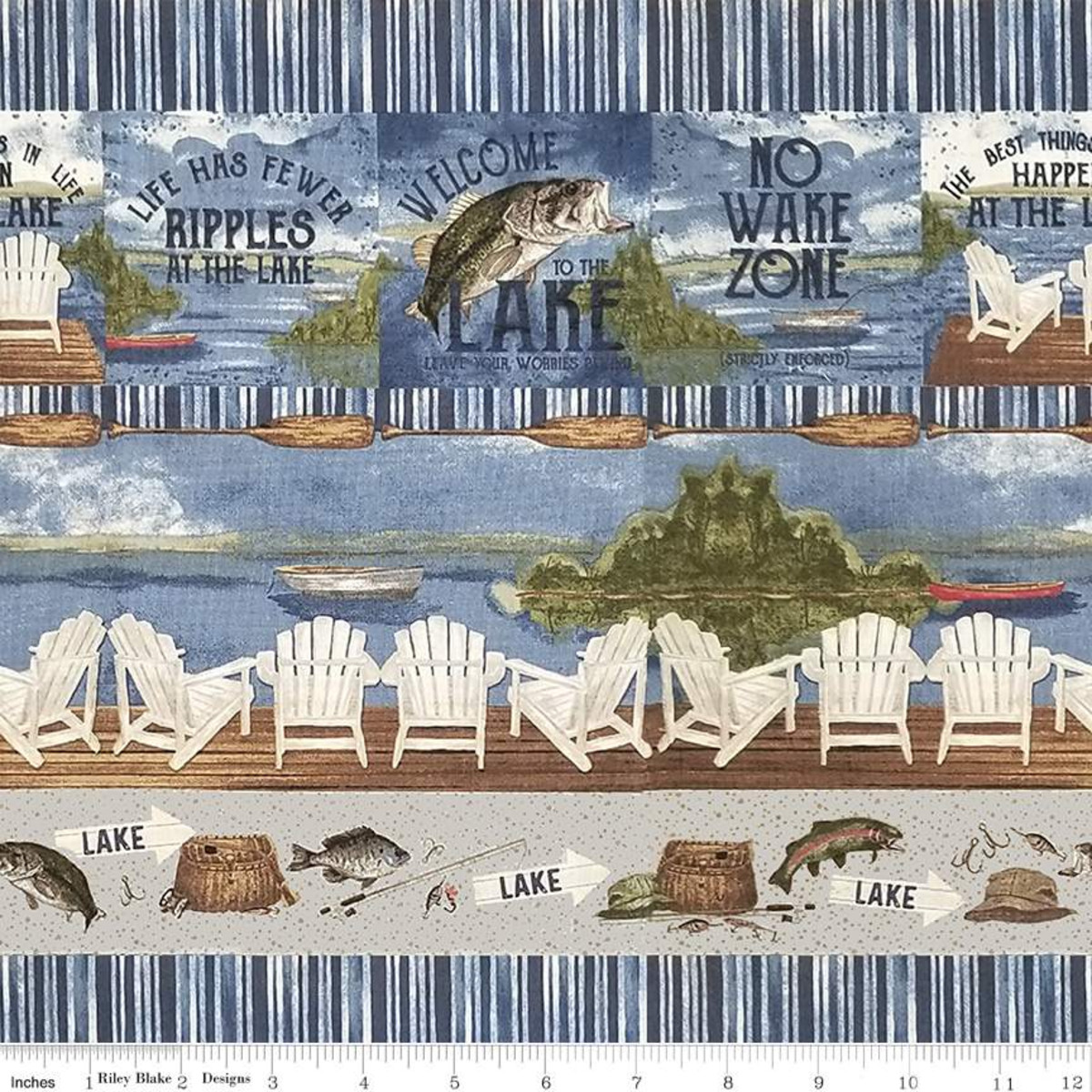 At The Lake – Border Stripe – Yardage – Farm Fresh Fabrics